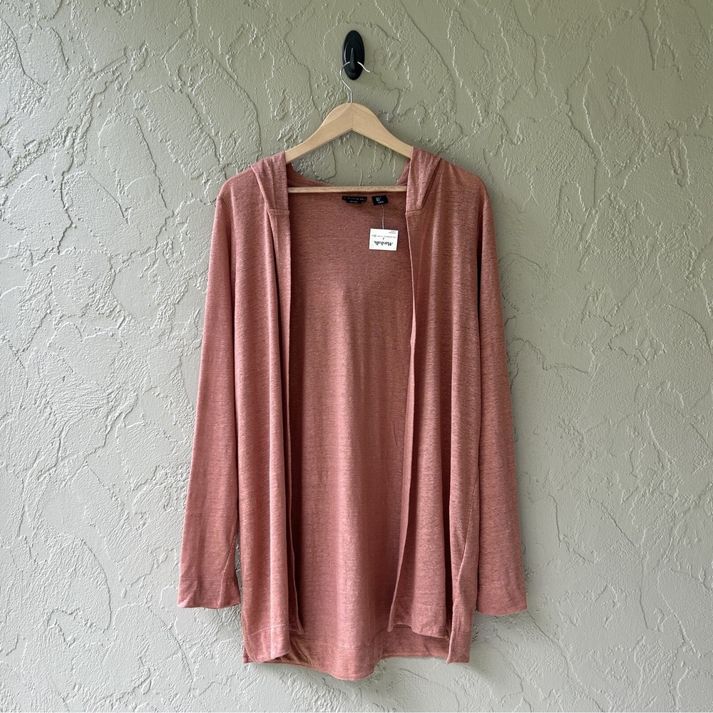 Tahari Women's Large Burnt Orange / Brown Long Sleeve 100% Linen Cardigan NWOT